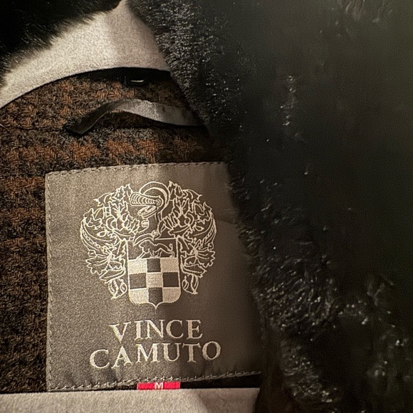 NWT $400 VINCE CAMUTO Brown plaid faux fur Double-Breasted wrap wool Coat Medium - Picture 6 of 11